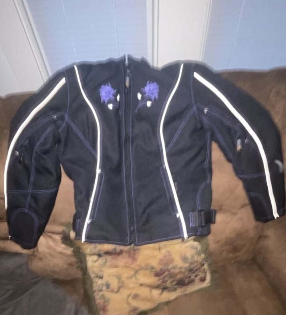 Xelement Black and Purple Floral Embroidered Armored Motorcycle Jacket